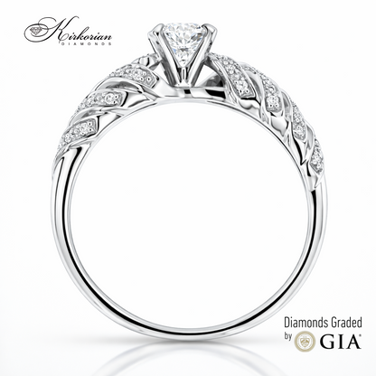 страничен изглед годежен пръстен бяло злато 18К с диаманти 0.47 ct GIA RN213
