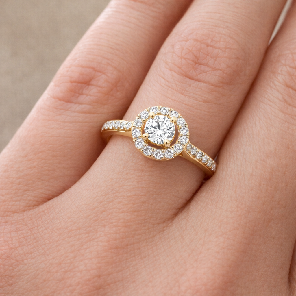 Годежен пръстен от жълто злато 18k с диаманти 0.46ct GIA сертификат RN214A