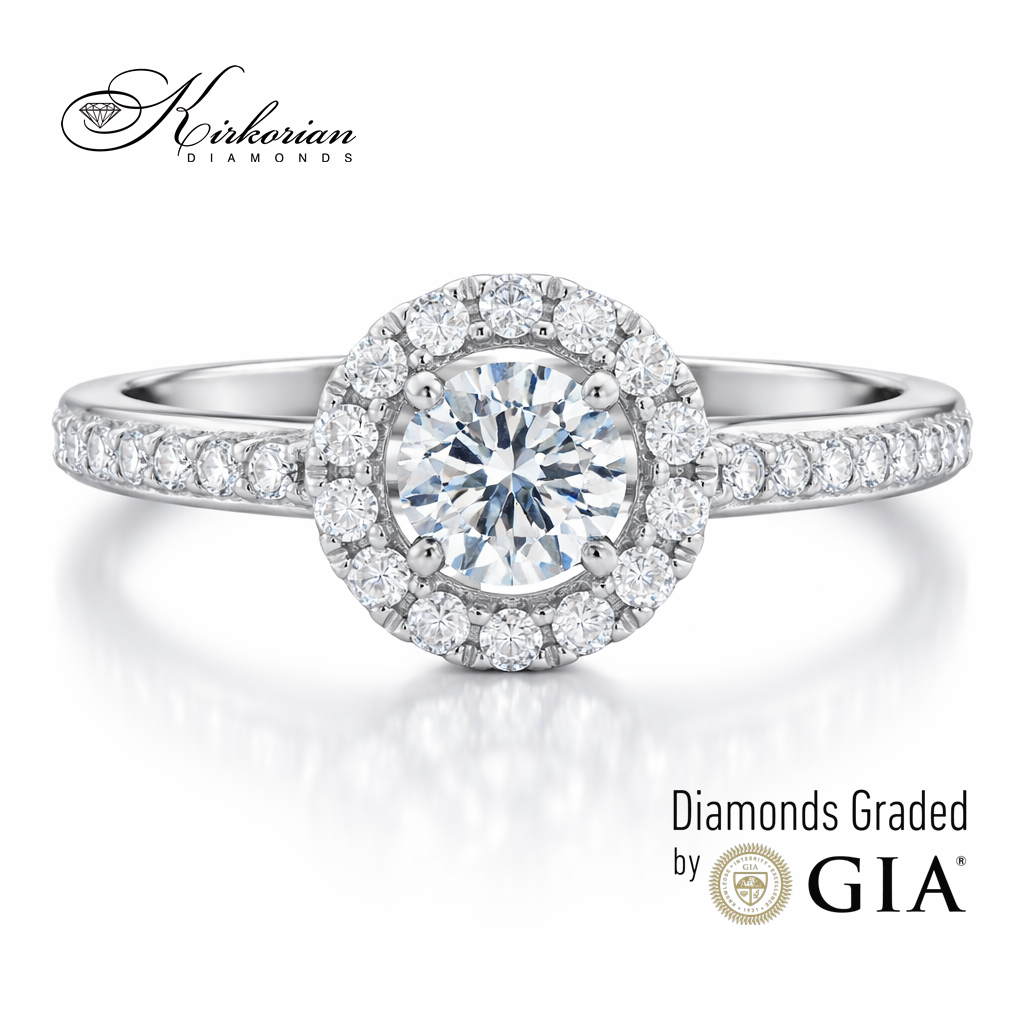 диамантен годежен пръстен halo 0.53 ct GIA бяло злато 18k RN214B