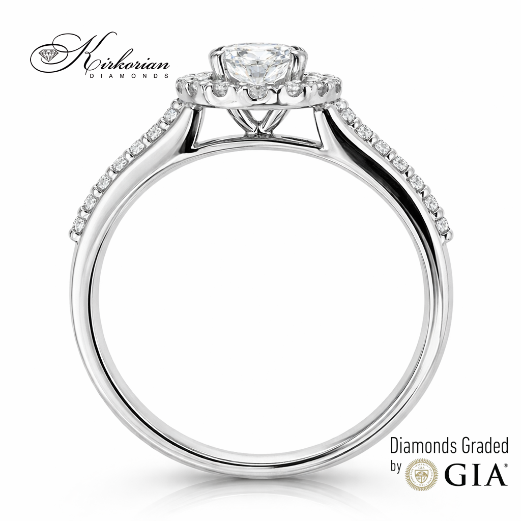 годежен пръстен halo дизайн бяло злато 18k с диаманти 0.53 ct GIA сертификат