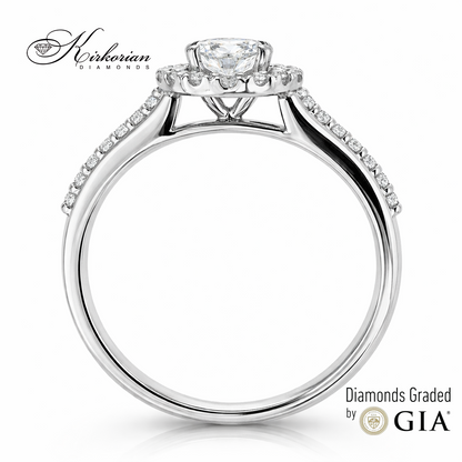 годежен пръстен halo дизайн бяло злато 18k с диаманти 0.53 ct GIA сертификат