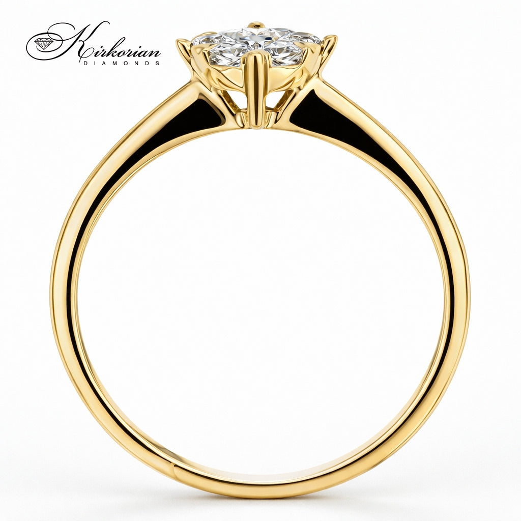 Годежен пръстен с диаманти 0.25 ct от жълто злато 14К – естествени диаманти, класически клъстер дизайн, изгодна цена