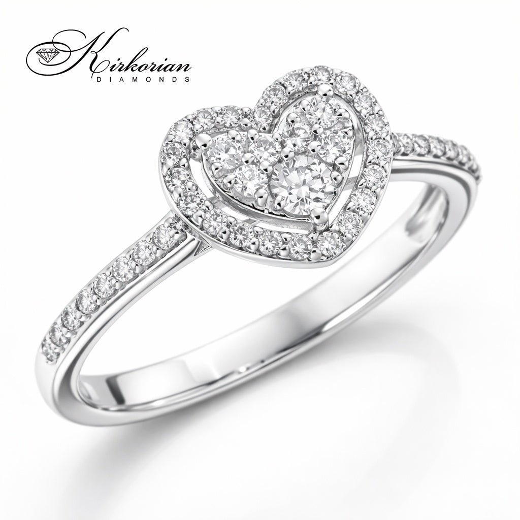 Годежен пръстен сърце с диаманти 0.34 ct от бяло злато 18К – модел RN228