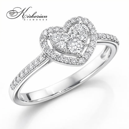 Годежен пръстен сърце с диаманти 0.34 ct от бяло злато 18К – модел RN228