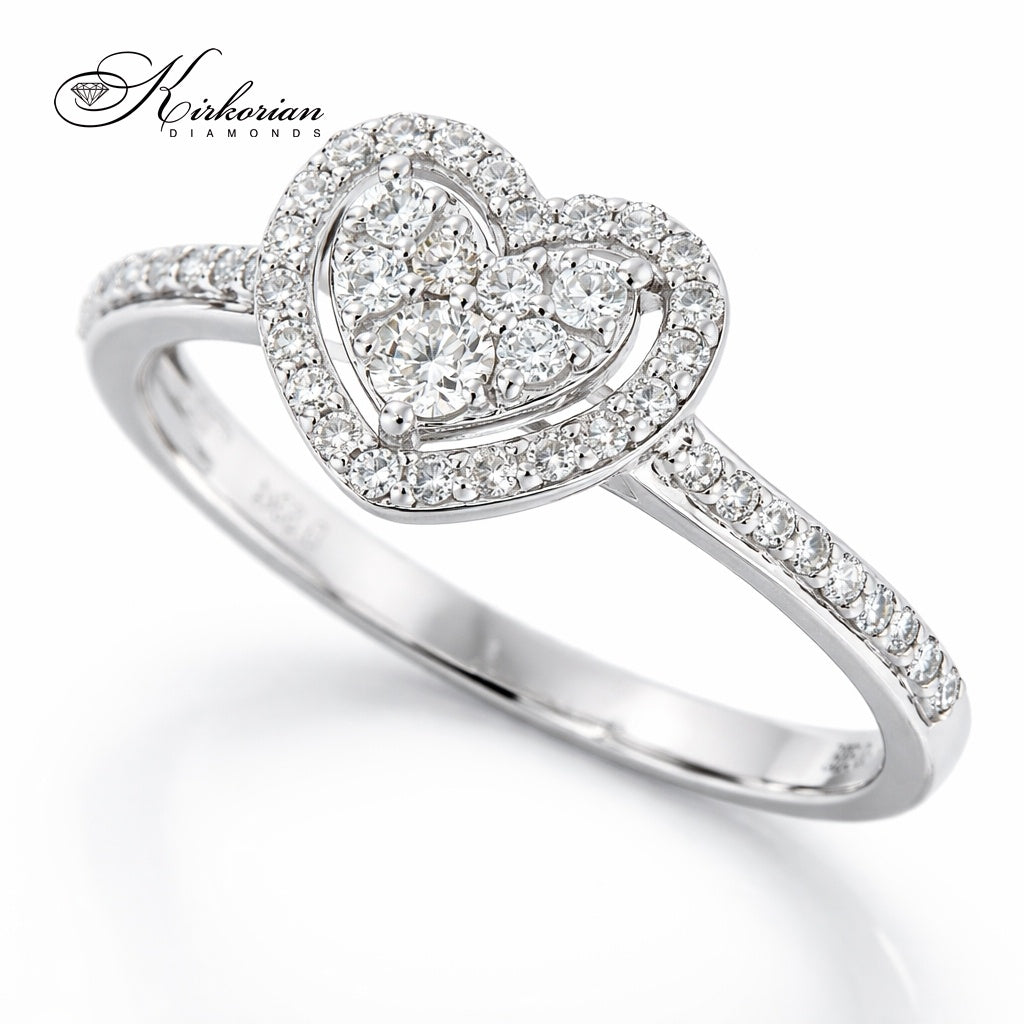 Годежен пръстен сърце с диаманти 0.34 ct от бяло злато 18К – модел RN228