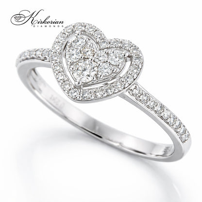 Годежен пръстен сърце с диаманти 0.34 ct от бяло злато 18К – модел RN228