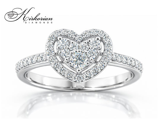 Годежен пръстен сърце с диаманти 0.34 ct от бяло злато 18К – модел RN228