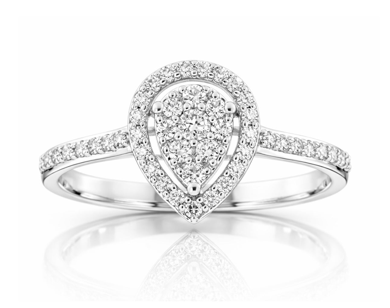 Годежен пръстен с диаманти 0.31 ct във форма капка – бяло злато 18К | Лукс на достъпна цена