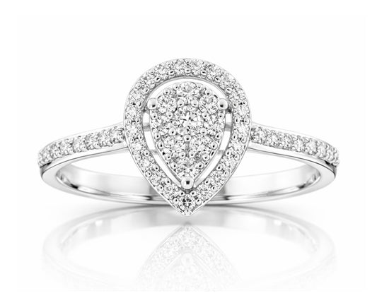 Годежен пръстен с диаманти 0.31 ct във форма капка – бяло злато 18К | Лукс на достъпна цена