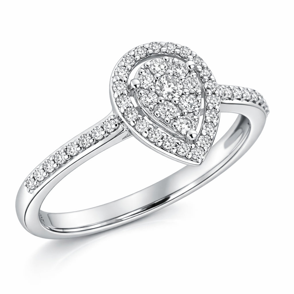 Годежен пръстен с диаманти 0.31 ct във форма капка – бяло злато 18К | Лукс на достъпна цена