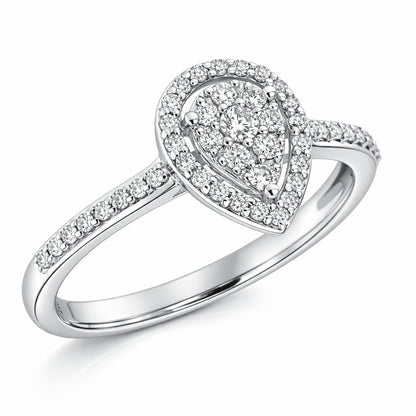 Годежен пръстен с диаманти 0.31 ct във форма капка – бяло злато 18К | Лукс на достъпна цена