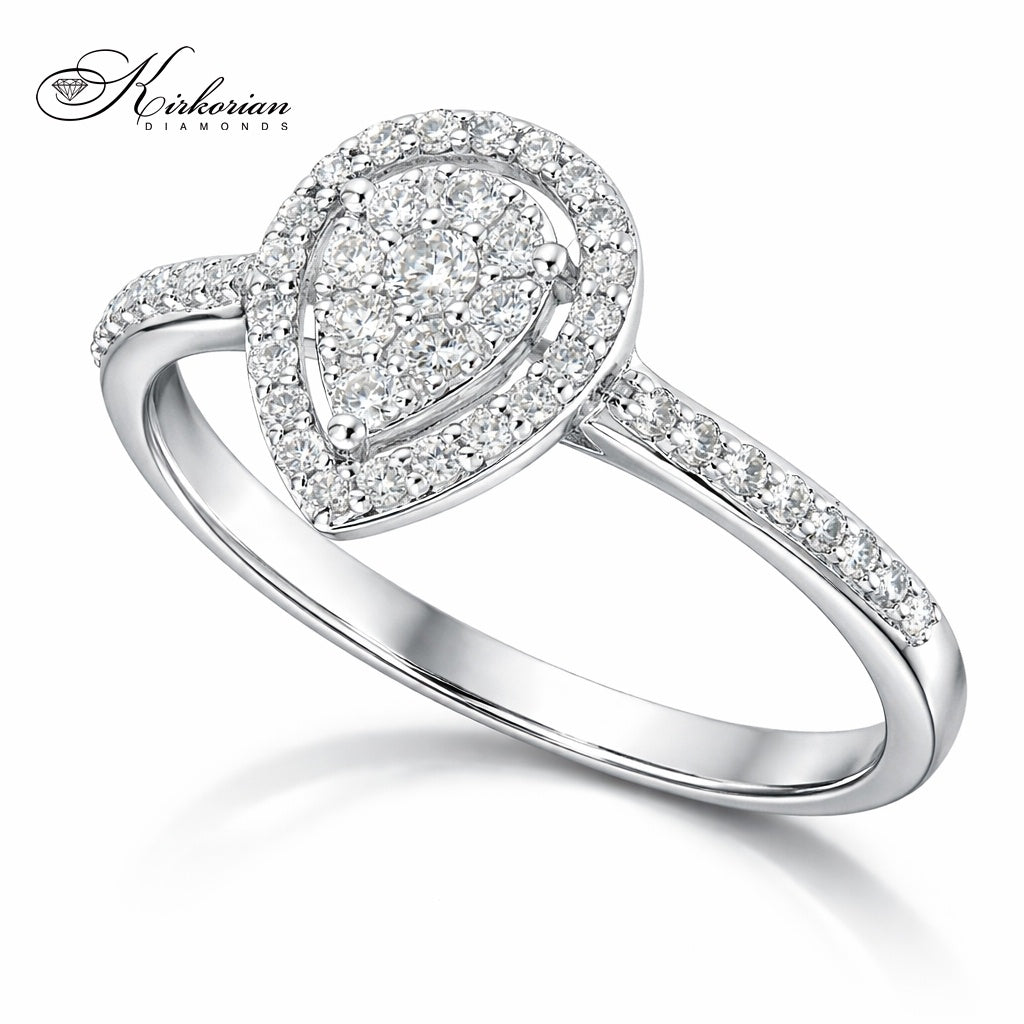 Годежен пръстен с диаманти 0.31 ct във форма капка – бяло злато 18К | Лукс на достъпна цена