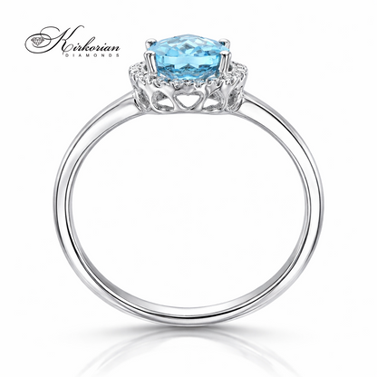 страничен изглед на пръстен с топаз 1.26 ct и фини диаманти модел RN22A