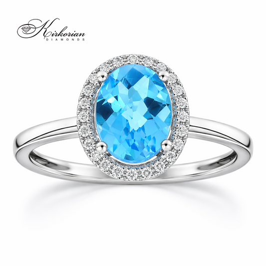 годежен пръстен с топаз 1.26 ct и диаманти 0.05 ct бяло злато 14K модел RN22