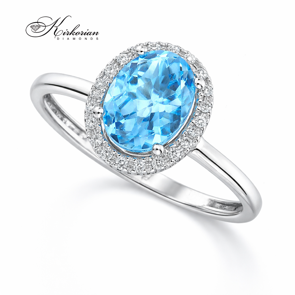 детайлен изглед на пръстен със син топаз 1.26 ct и малки диаманти RN22