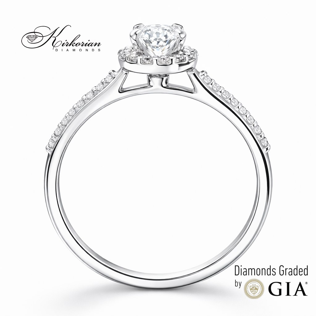 елегантен годежен пръстен halo с диаманти 0.42 ct GIA бяло злато 18k