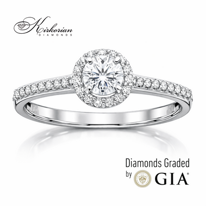 класически годежен пръстен halo дизайн диаманти 0.42 ct GIA бяло злато 18k