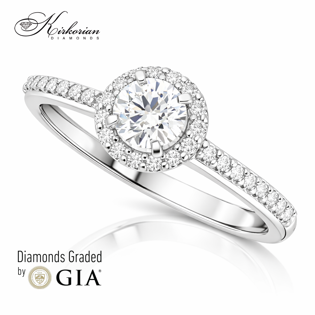 диамантен годежен пръстен halo бяло злато 18k 0.42 ct GIA сертификат RN233