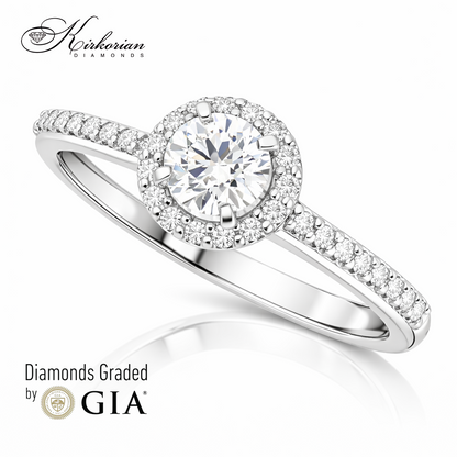 диамантен годежен пръстен halo бяло злато 18k 0.42 ct GIA сертификат RN233