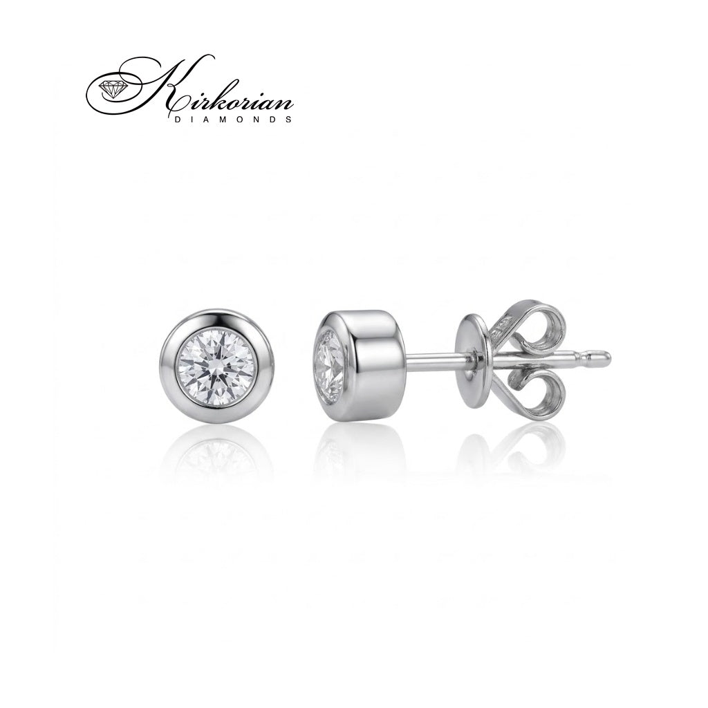 Класически обеци RN234 от бяло злато 18К с естествени диаманти 0.145 ct
