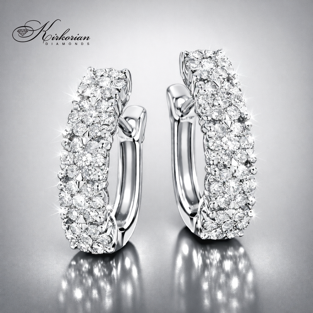 Обеци от бяло злато 18К с диаманти 0.88 ct и английско закопчаване Луксозен модел Код RN238