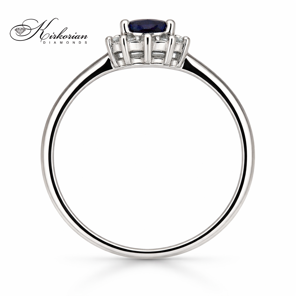 Годежен пръстен от бяло злато 14К със сапфир 0.23 ct и диаманти – Изгодна цена