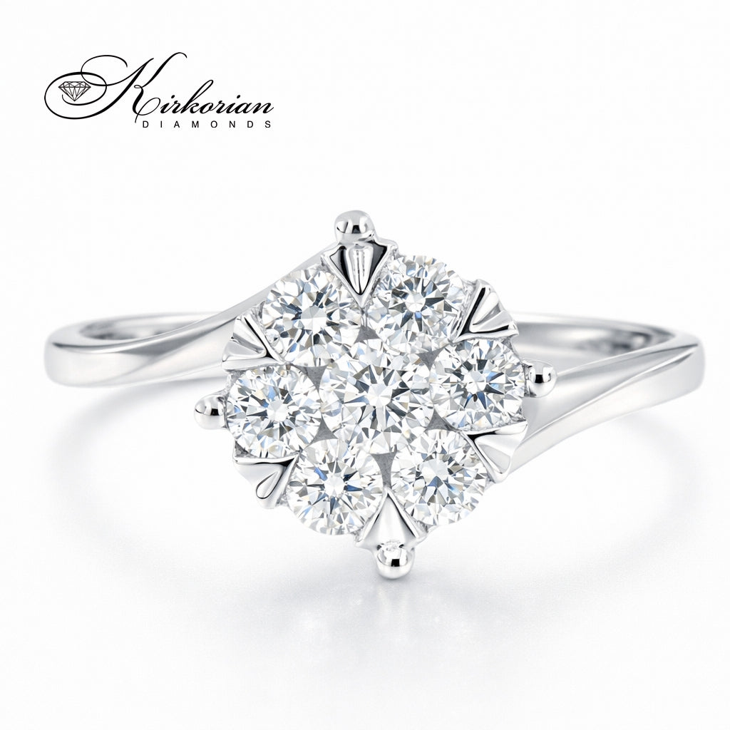 пръстен с естествени диаманти 0.48 ct бяло злато