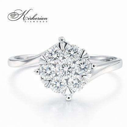 пръстен с естествени диаманти 0.48 ct бяло злато