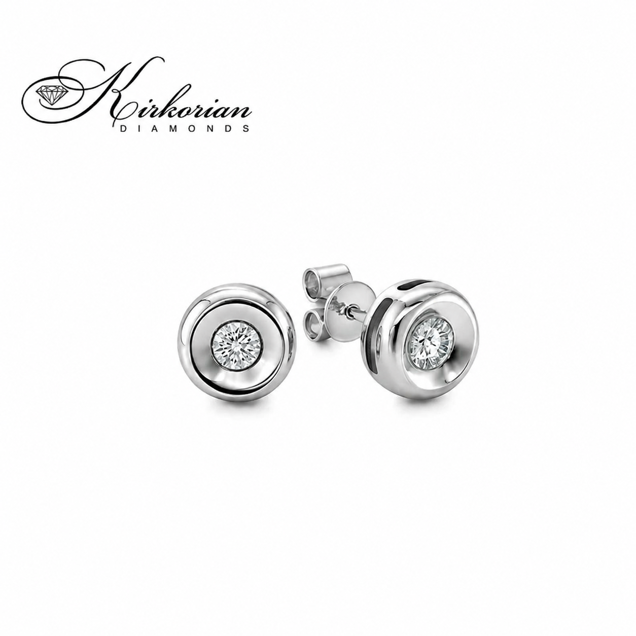 Луксозни обеци от бяло злато 585 с естествени диаманти 0.10 ct RN253, диамантени обеци със сертификат и подаръчна кутия