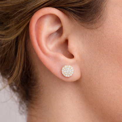 диамантени обеци 0.50 ct кръгъл клъстер дизайн жълто злато