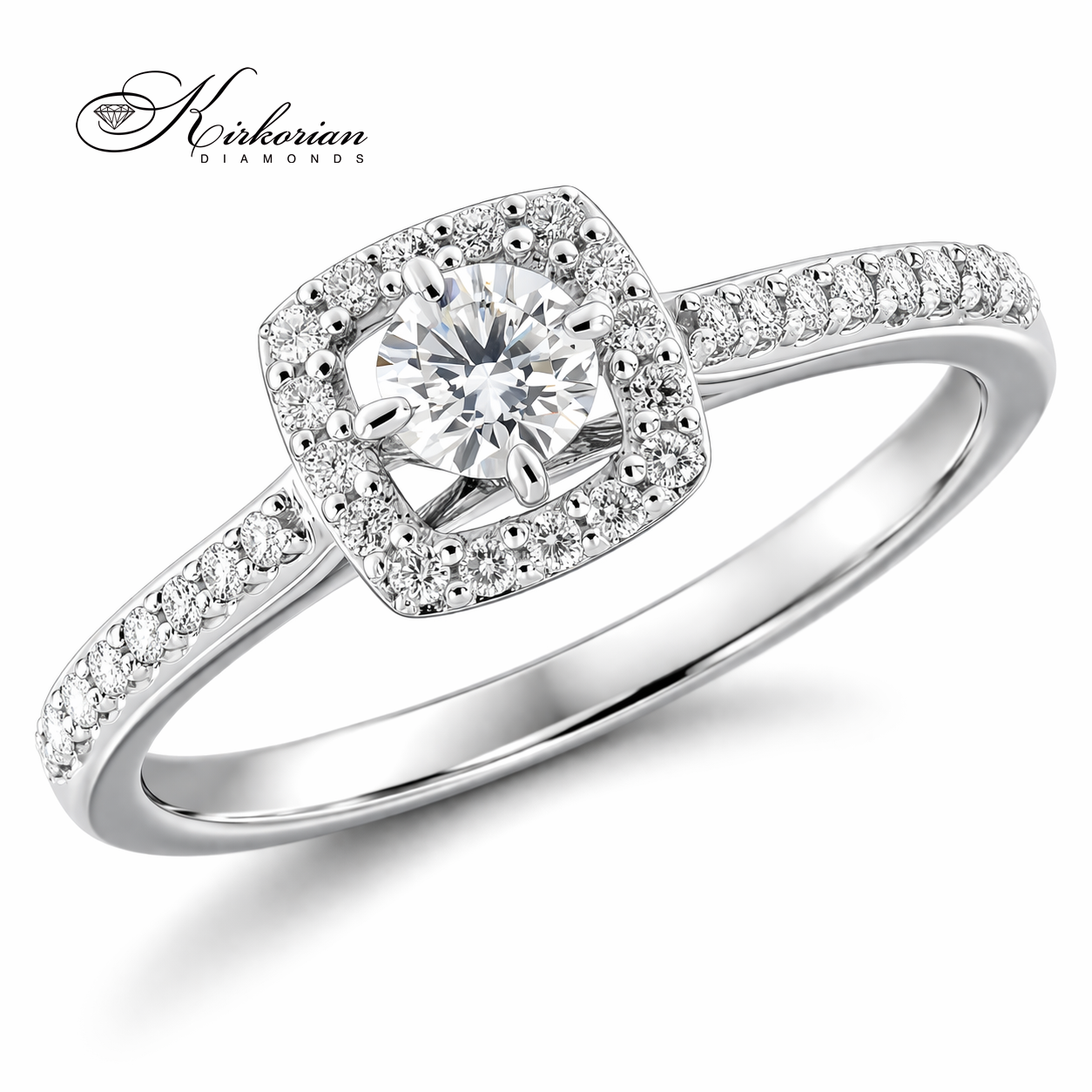 годежен пръстен halo с естествени диаманти 0.29 ct бяло злато 14К модел RN27 Kirkorian Diamonds