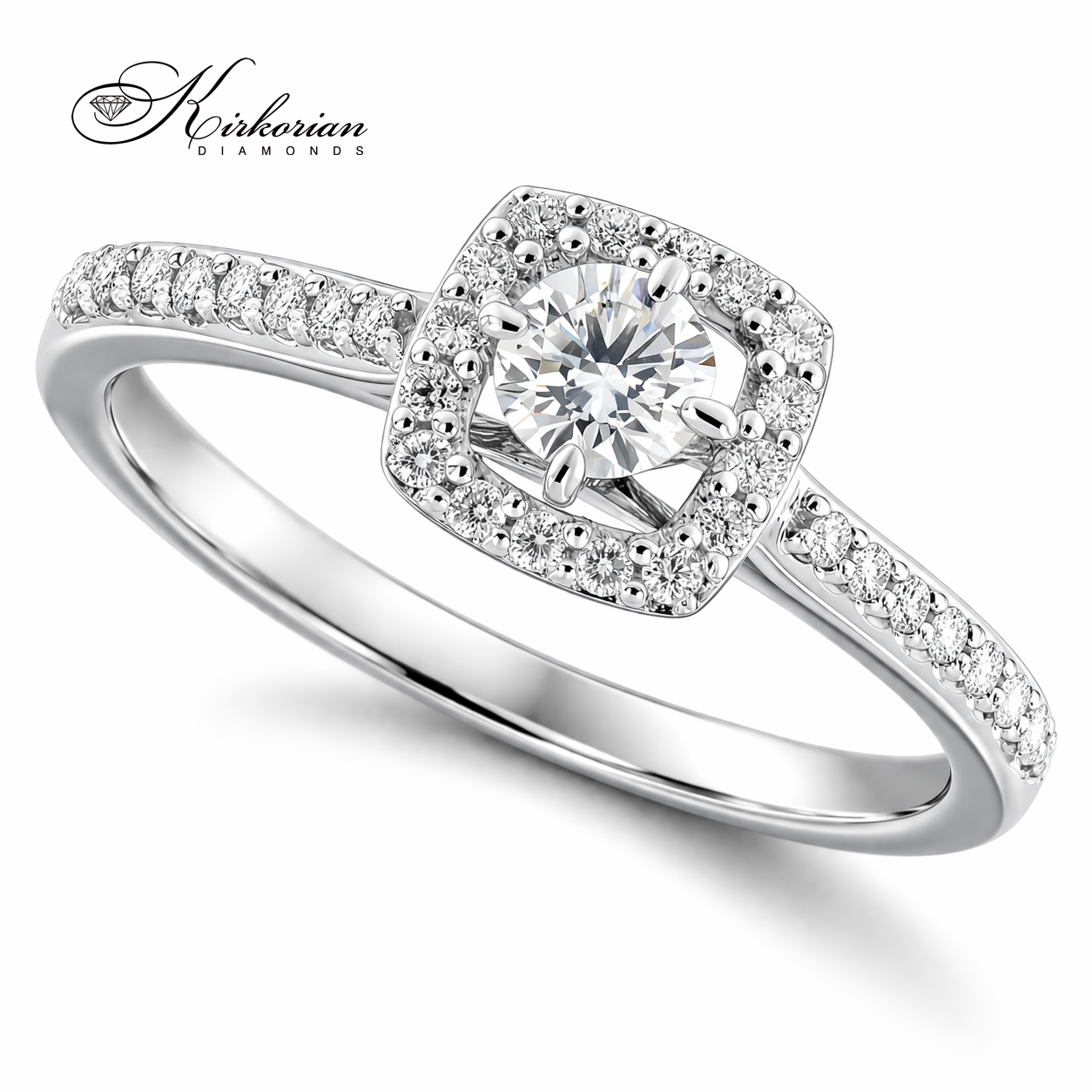 диамантен годежен пръстен 14К бяло злато 0.29 ct halo дизайн RN27 Kirkorian Diamonds