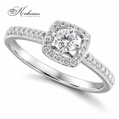 диамантен годежен пръстен 14К бяло злато 0.29 ct halo дизайн RN27 Kirkorian Diamonds