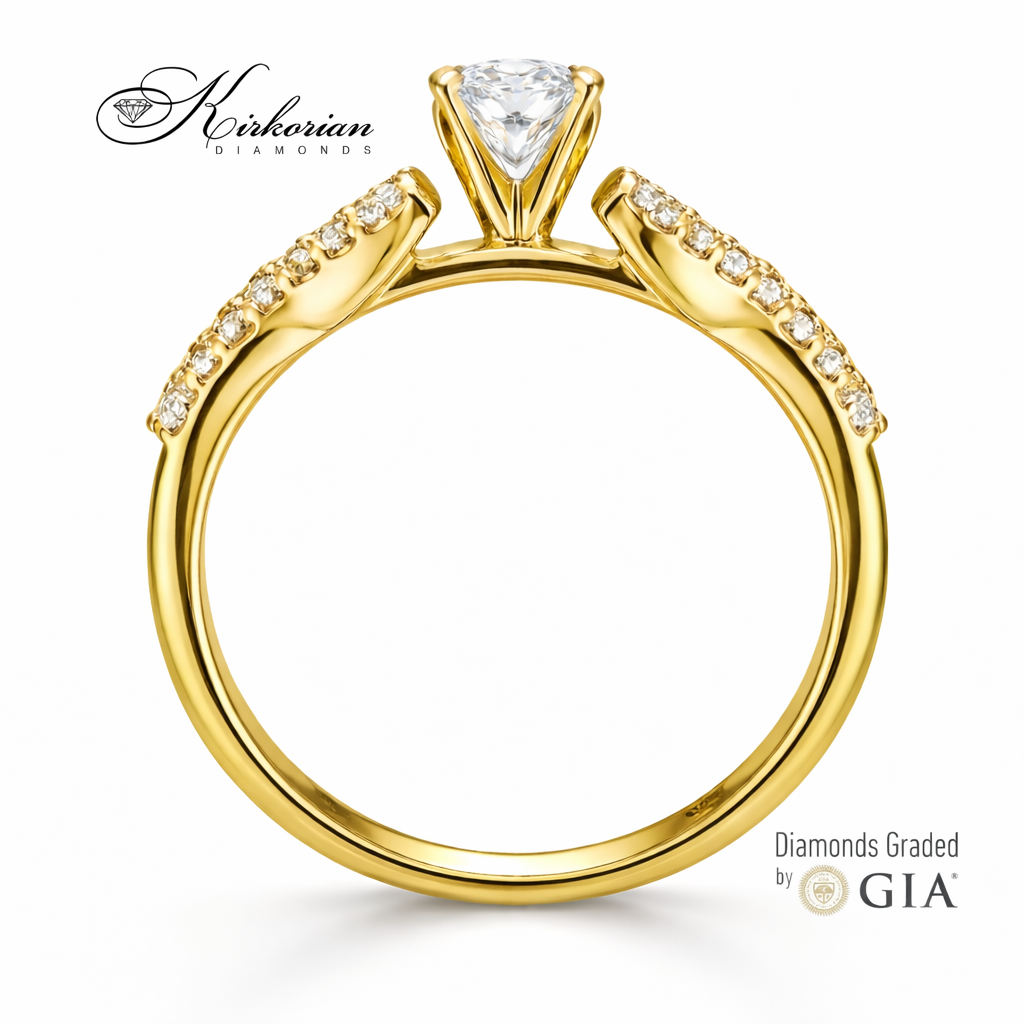 страничен профил годежен пръстен жълто злато 18K диаманти 0.41 ct GIA E VS2 модел RN29A