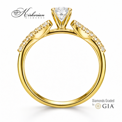 страничен профил годежен пръстен жълто злато 18K диаманти 0.41 ct GIA E VS2 модел RN29A