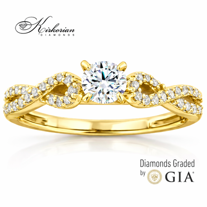 луксозен годежен пръстен жълто злато 18K с диаманти 0.41 ct GIA E VS2 RN29A