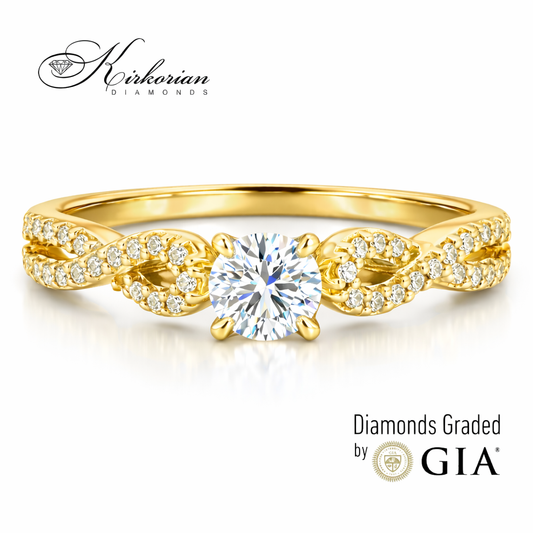 класически годежен пръстен с централен диамант 0.41 ct GIA E VS2 жълто злато 18K RN29A