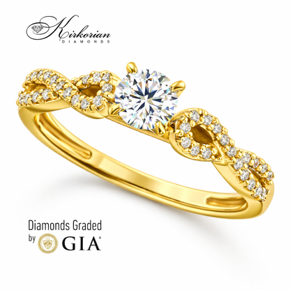 елегантен годежен пръстен жълто злато 18K диаманти 0.41 ct GIA E VS2 RN29A