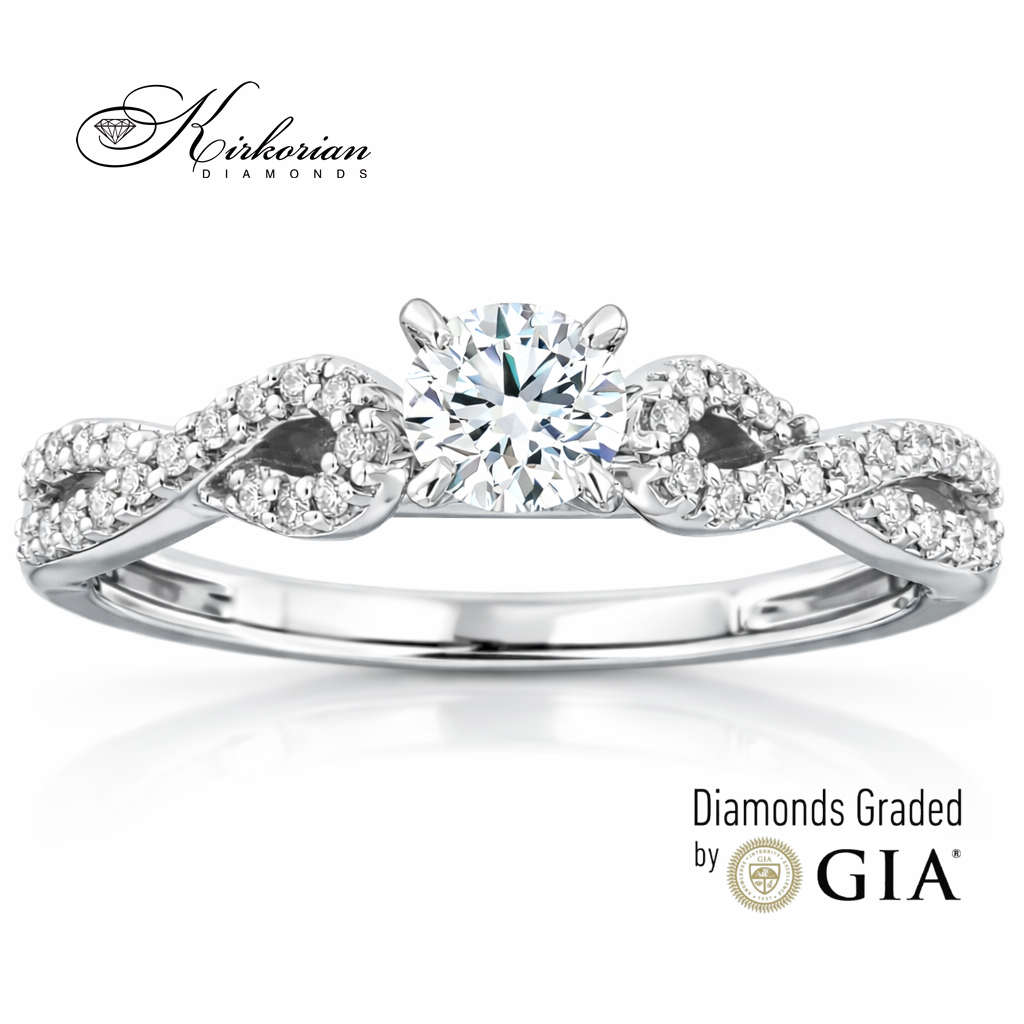 класически годежен пръстен с централен диамант 0.40 ct GIA E VS2 бяло злато 18K RN29B