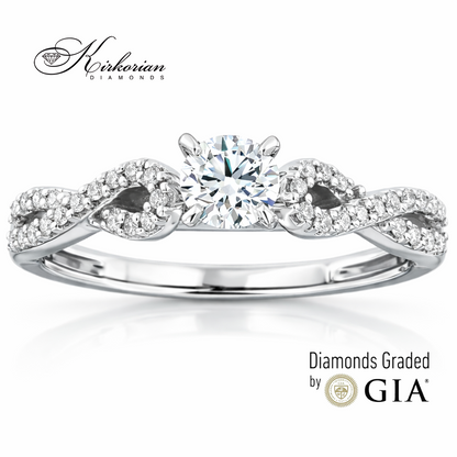 класически годежен пръстен с централен диамант 0.40 ct GIA E VS2 бяло злато 18K RN29B