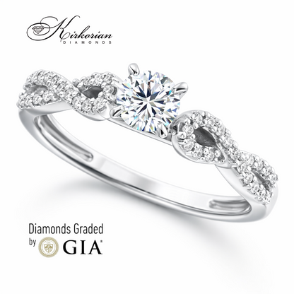 елегантен годежен пръстен бяло злато 18K диаманти 0.40 ct GIA E VS2 RN29B