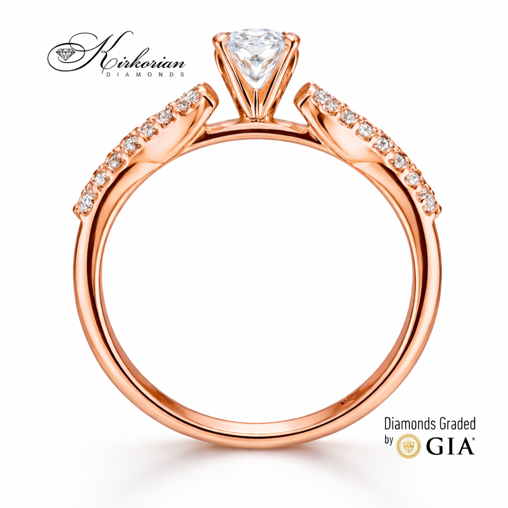 страничен профил годежен пръстен розово злато 14K диаманти 0.43 ct GIA D VS1 модел RN29C