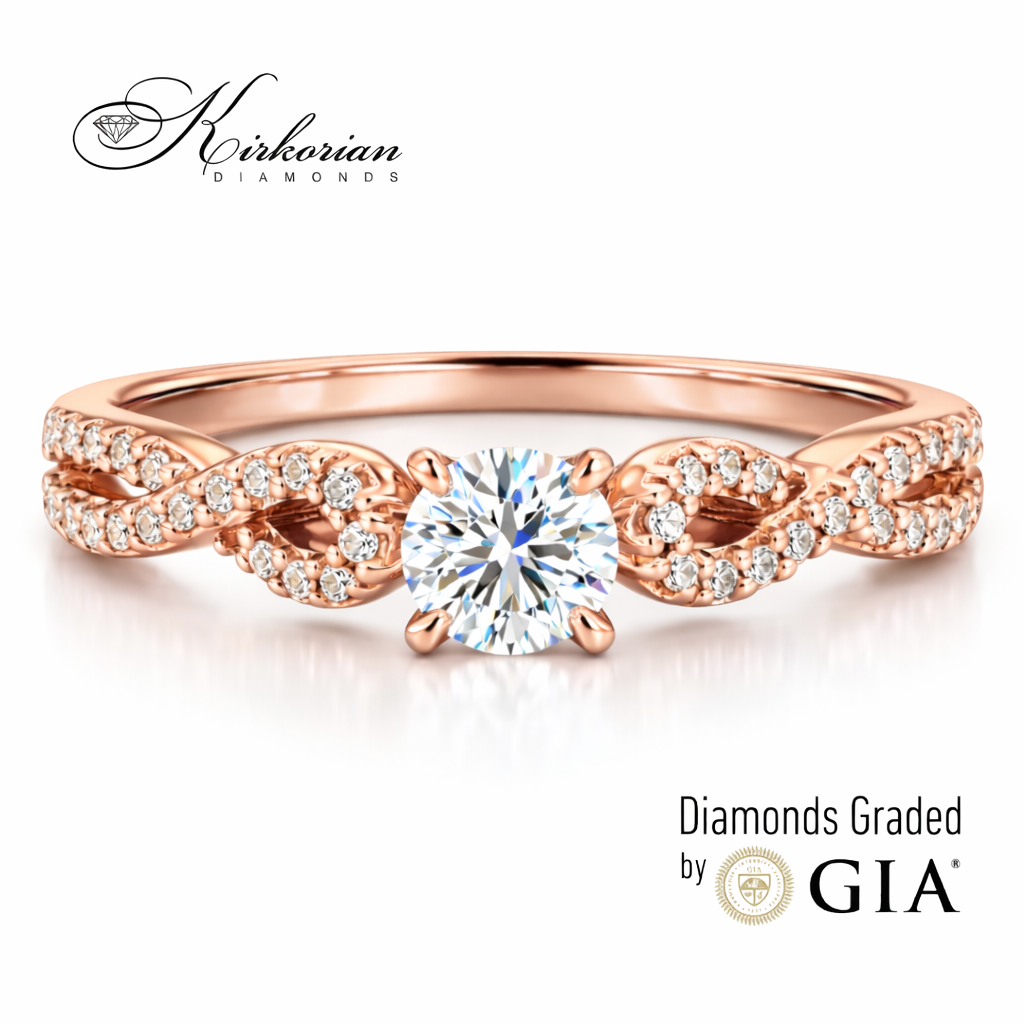 луксозен годежен пръстен розово злато 14K с диаманти 0.43 ct GIA D VS1 RN29C