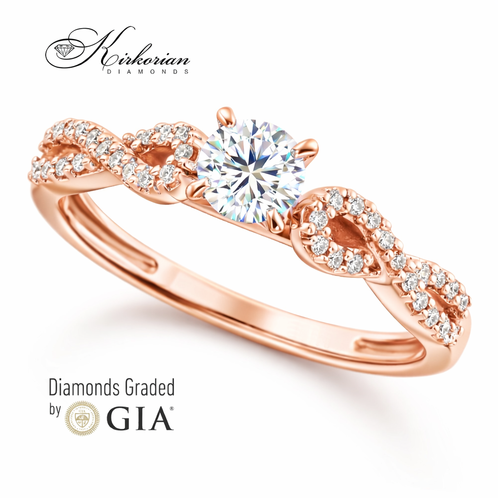класически годежен пръстен с централен диамант 0.43 ct GIA D VS1 розово злато 14K RN29C