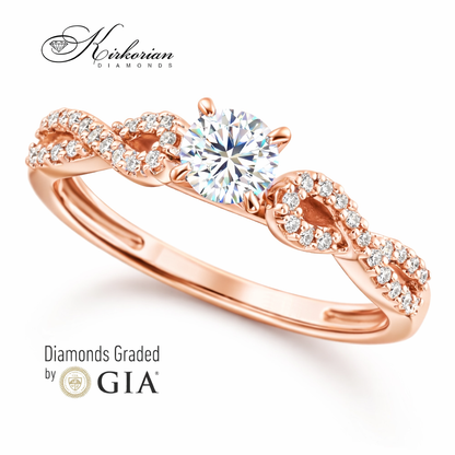 класически годежен пръстен с централен диамант 0.43 ct GIA D VS1 розово злато 14K RN29C