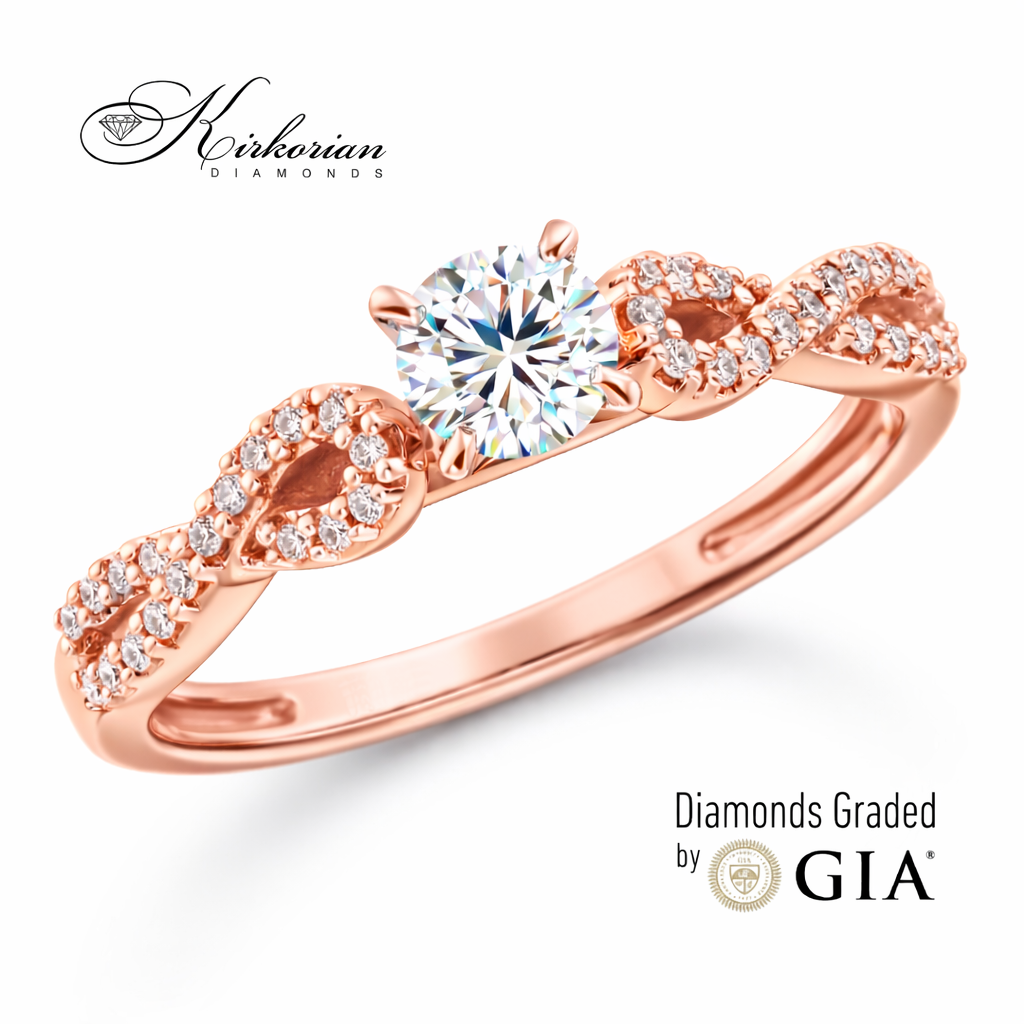 елегантен годежен пръстен розово злато 14K диаманти 0.43 ct GIA D VS1 RN29C