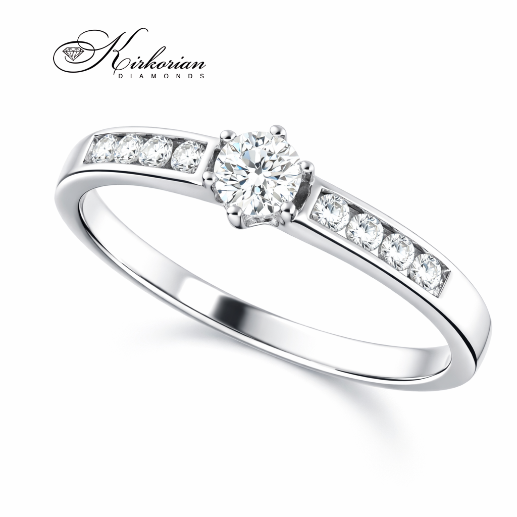 класически годежен пръстен с диамант 0.30 ct бяло злато 14K RN33, пръстен с централен диамант, елегантен диамантен пръстен, годежен пръстен за предложение