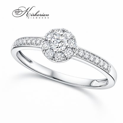 луксозен годежен пръстен с диаманти 0.27 ct бяло злато 18K модел RN34B, диамантен пръстен хало, пръстен с централен диамант, бижута с диаманти