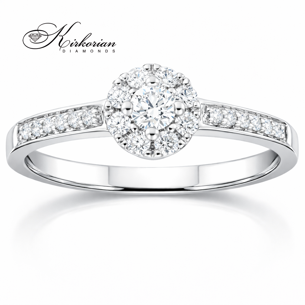 диамантен годежен пръстен хало дизайн 0.27 ct бяло злато 18K RN34B, пръстен с малки диаманти, елегантен годежен пръстен, луксозни бижута
