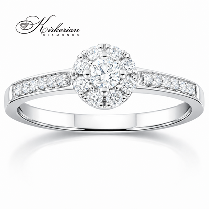 диамантен годежен пръстен хало дизайн 0.27 ct бяло злато 18K RN34B, пръстен с малки диаманти, елегантен годежен пръстен, луксозни бижута